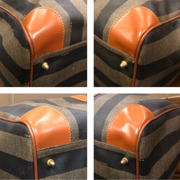 FENDI Pequin Pecan Striped Bandolier Boston Travel Bag w FENDI Shoulder Strap - Picture 10 of 17